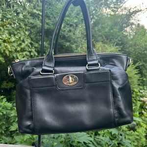 Kate Spade Satchel Black Leather With Patent Trim As Is Missing Strap